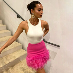 ZARA Feather Bodycon Mini Cocktail Dress Sexy Evening Party Dress